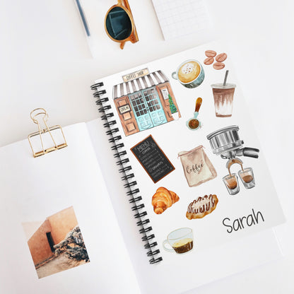 Coffee Themed Spiral Notebook - Personalized, Rule Lined Journal
