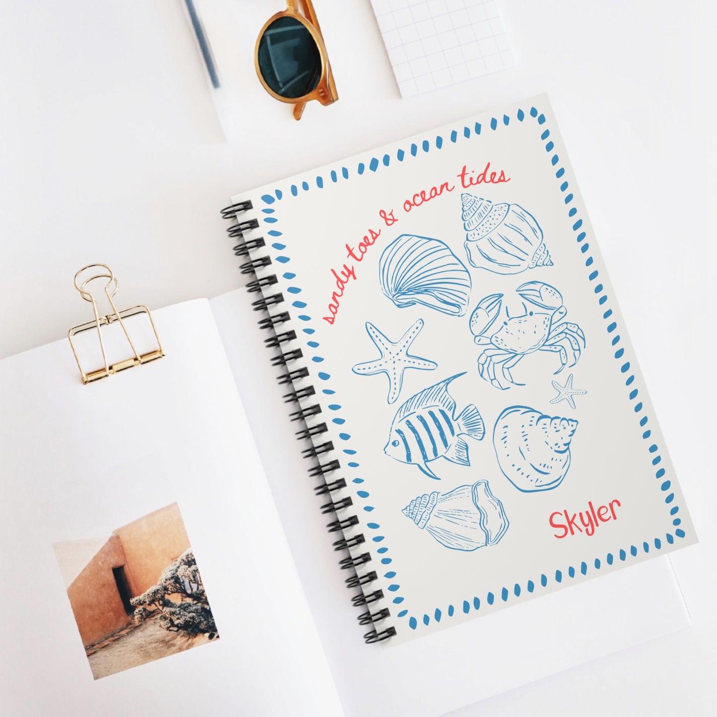 Beach Themed Illustration Spiral Notebook - Personalized, Rule Lined Journal