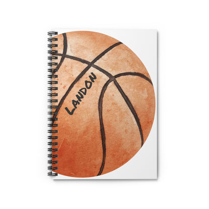 Basketball Spiral Notebook - Personalized, Ruled Line Pages, Document Pocket