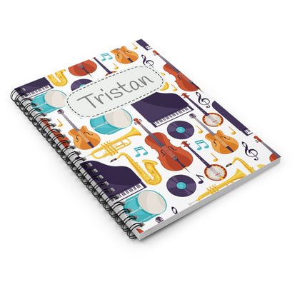 Musical Instruments Spiral Notebook - Personalized, Ruled Line Pages, Document Pocket