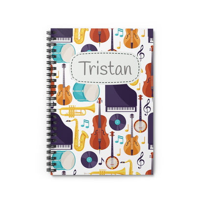Musical Instruments Spiral Notebook - Personalized, Ruled Line Pages, Document Pocket