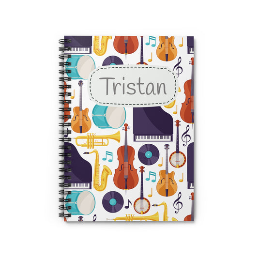 Musical Instruments Spiral Notebook - Personalized, Ruled Line Pages, Document Pocket