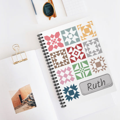 Colorful Quilt Blocks Spiral Notebook - Personalized, Ruled Line Pages, Document Pocket