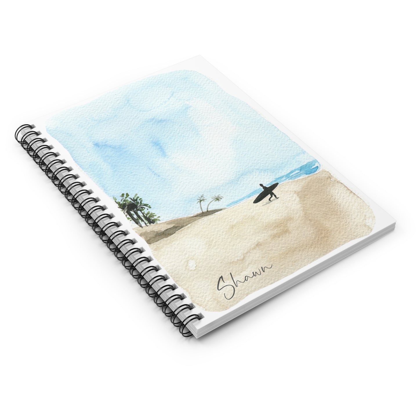 Watercolor Surfer Spiral Notebook - Personalized, Ruled Line Pages, Document Pocket