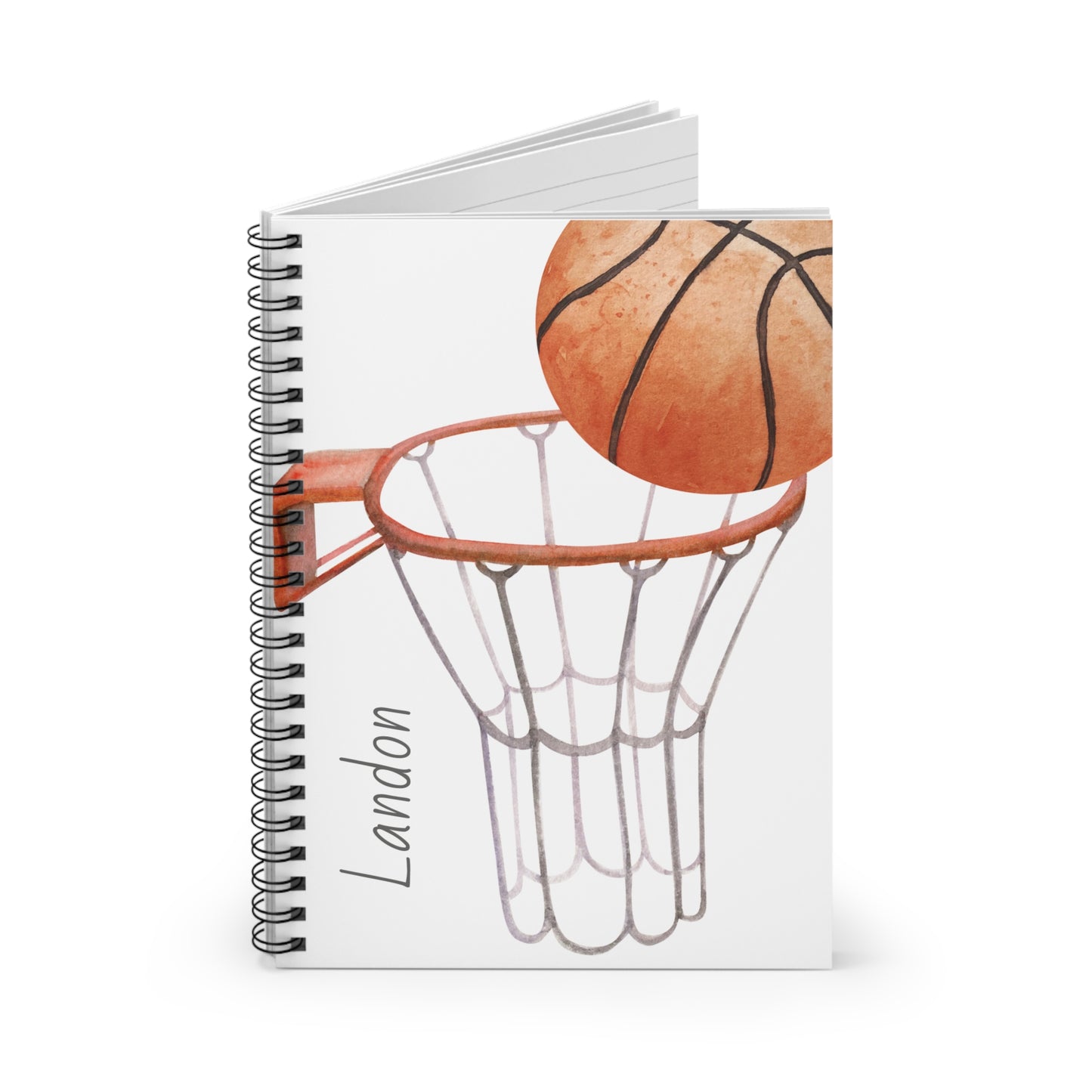 Basketball Themed Spiral Notebook - Personalized, Ruled Line Pages, Document Pocket