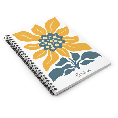 Wavy Sunflower Illustration Spiral Notebook - Personalized, Ruled Line Pages, Document Pocket