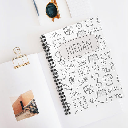 Soccer Doodle Spiral Notebook - Personalized, Ruled Line Pages, Document Pocket