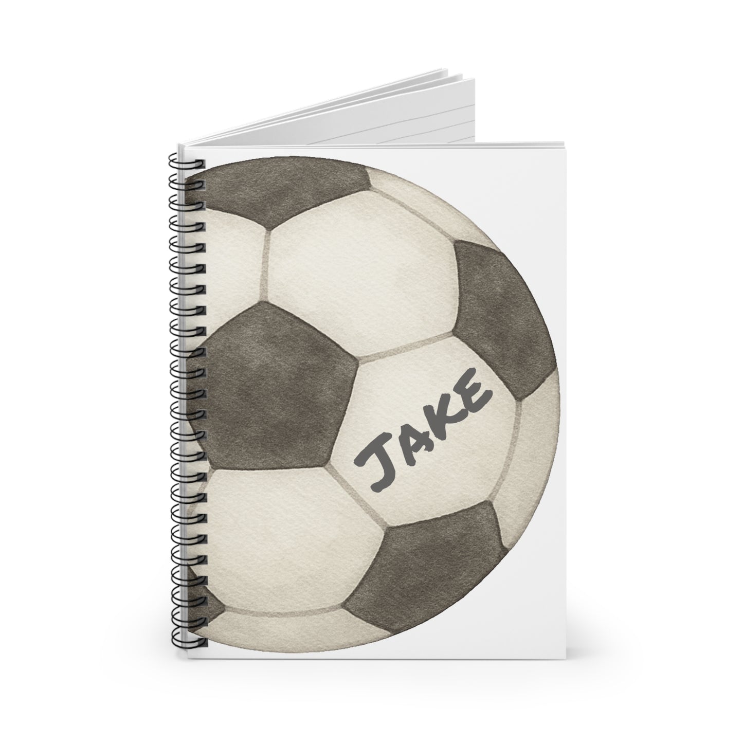Soccer Ball Spiral Notebook - Personalized, Ruled Line Pages, Document Pocket