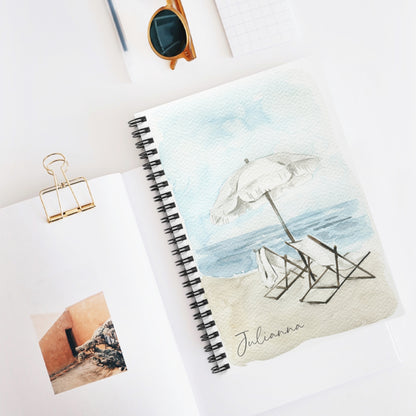 Watercolor Beach Chairs Spiral Notebook - Personalized, Rule Lined Journal