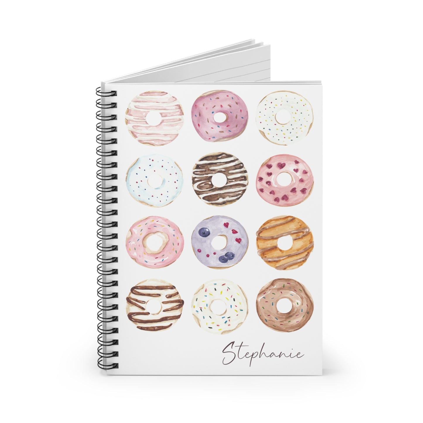 Watercolor Doughnuts Spiral Notebook - Personalized, Rule Lined Journal