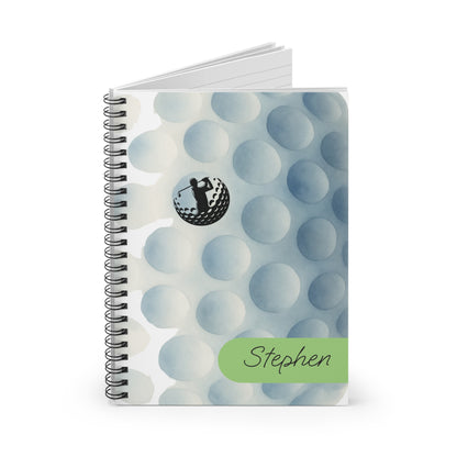 Golf Ball Spiral Notebook - Personalized, Ruled Line Pages, Document Pocket