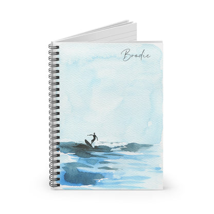Watercolor Surfing Spiral Notebook - Personalized, Ruled Line Pages, Document Pocket