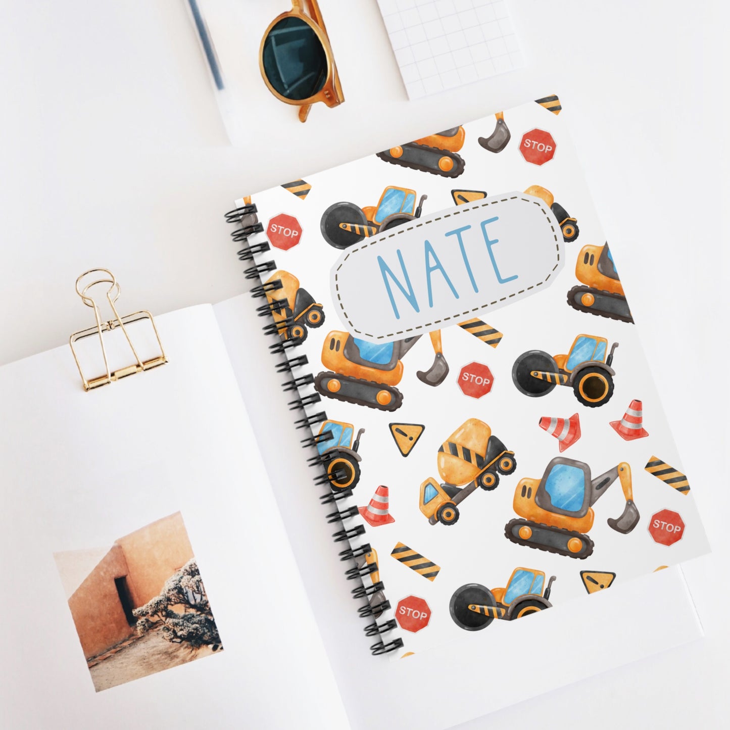 Construction Vehicles Spiral Notebook - Personalized, Rule Lined Journal