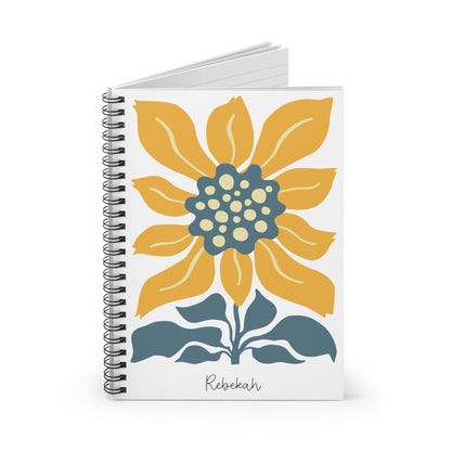 Wavy Sunflower Illustration Spiral Notebook - Personalized, Ruled Line Pages, Document Pocket