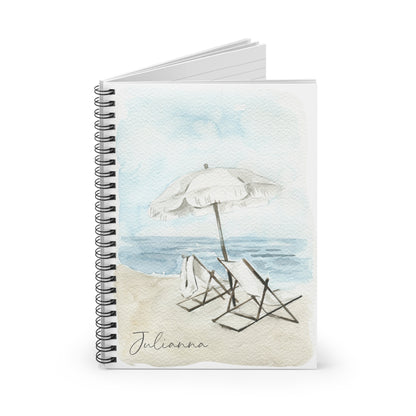 Watercolor Beach Chairs Spiral Notebook - Personalized, Rule Lined Journal