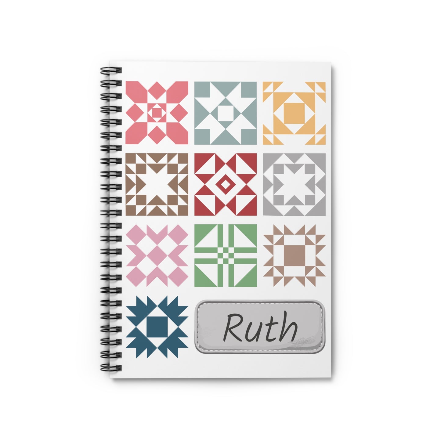 Colorful Quilt Blocks Spiral Notebook - Personalized, Ruled Line Pages, Document Pocket