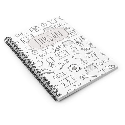 Soccer Doodle Spiral Notebook - Personalized, Ruled Line Pages, Document Pocket