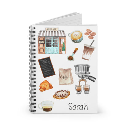Coffee Themed Spiral Notebook - Personalized, Rule Lined Journal
