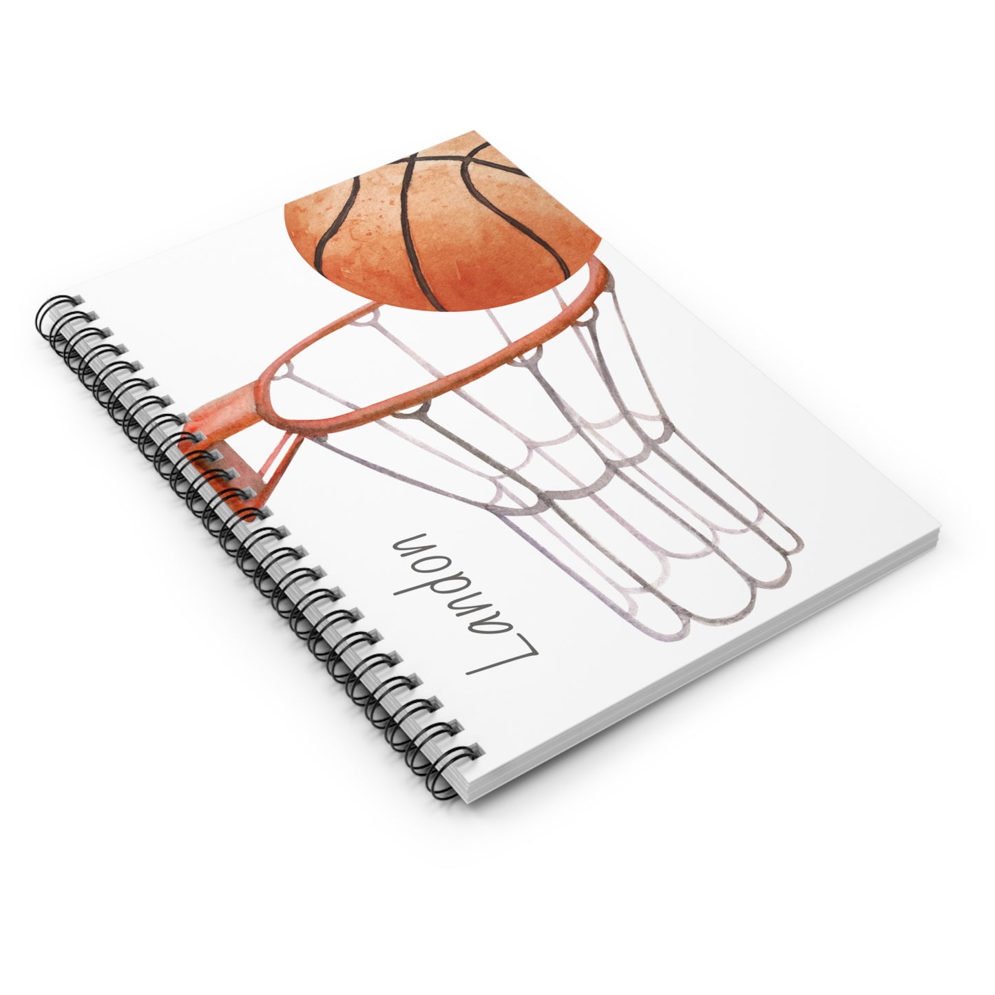 Basketball Themed Spiral Notebook - Personalized, Ruled Line Pages, Document Pocket