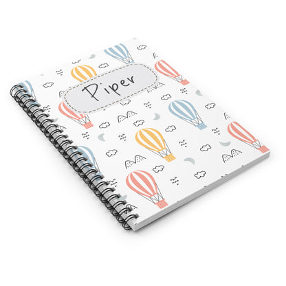 Hot Air Balloon Spiral Notebook - Personalized, Ruled Line Pages, Document Pocket