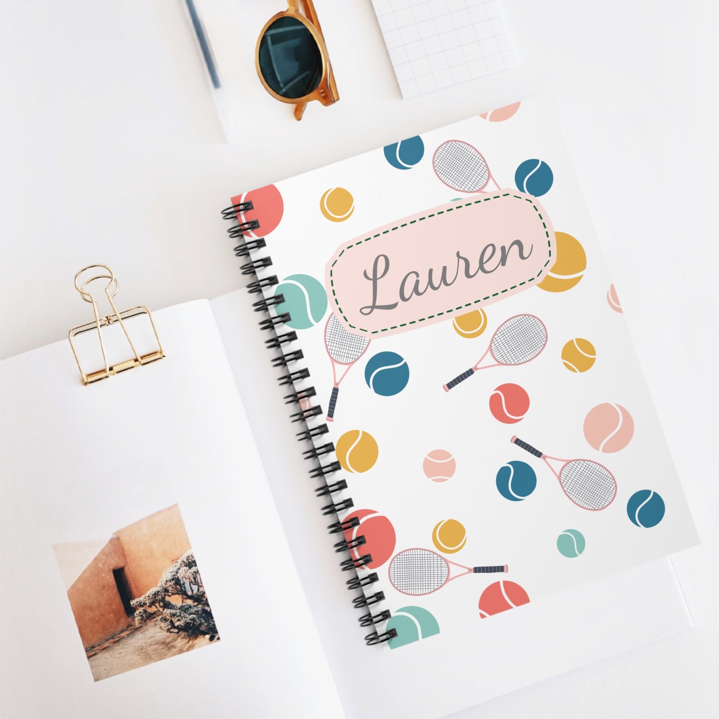 Tennis Ball Spiral Notebook - Personalized, Ruled Line Pages, Document Pocket