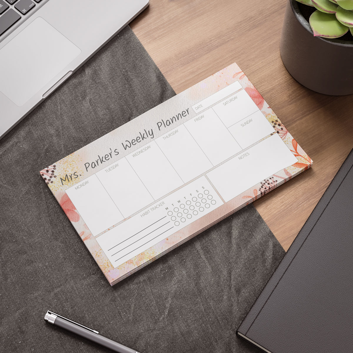 Weekly Planner with Floral Watercolor — Custom Post-it® Note Pads