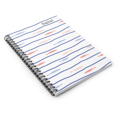 Cute Fish Spiral Notebook - Personalized, Ruled Line Pages, Document Pocket