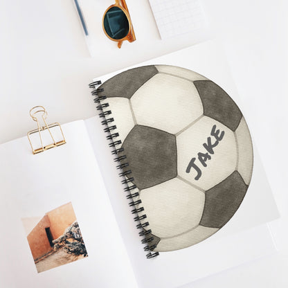 Soccer Ball Spiral Notebook - Personalized, Ruled Line Pages, Document Pocket