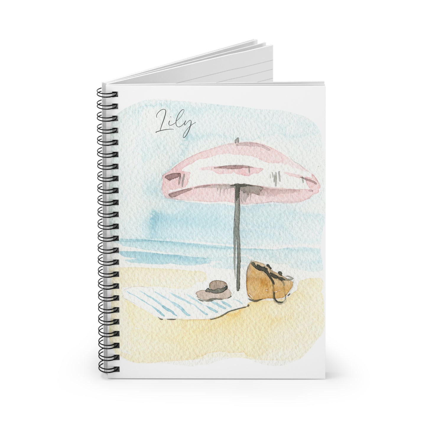 Watercolor Beach Landscape Spiral Notebook - Personalized, Ruled Line Pages, Document Pocket