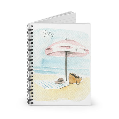 Watercolor Beach Landscape Spiral Notebook - Personalized, Ruled Line Pages, Document Pocket