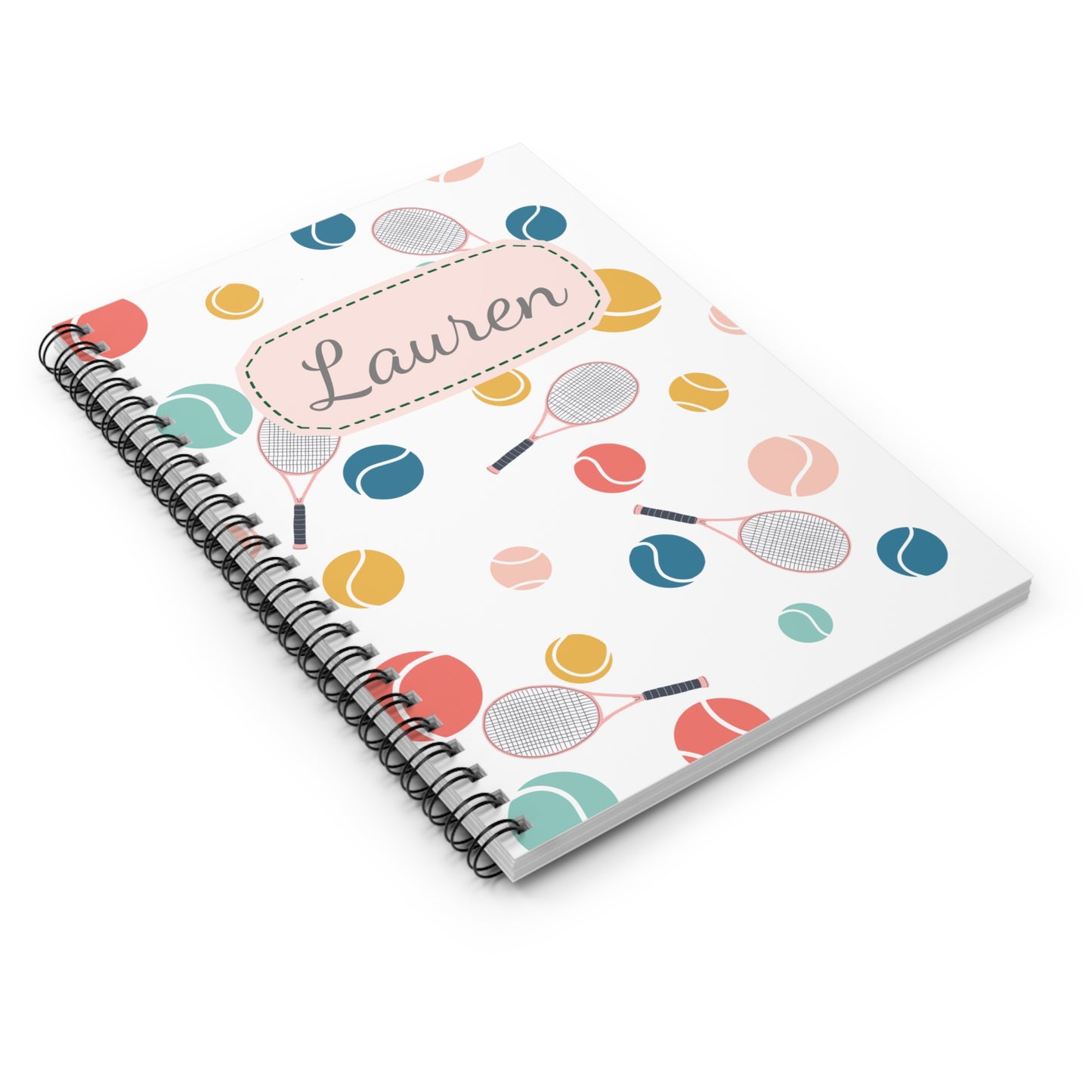 Tennis Ball Spiral Notebook - Personalized, Ruled Line Pages, Document Pocket