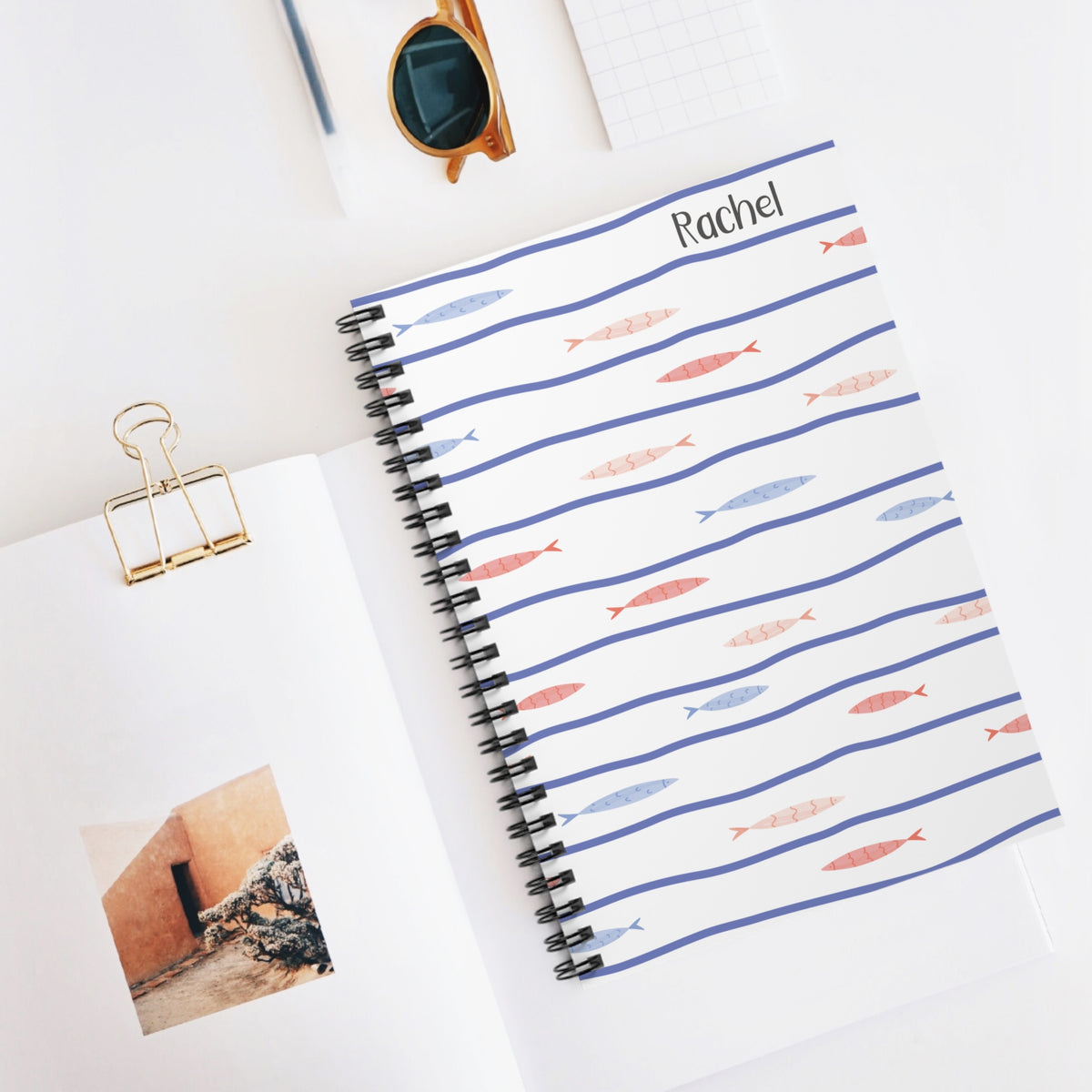 Cute Fish Spiral Notebook - Personalized, Ruled Line Pages, Document Pocket