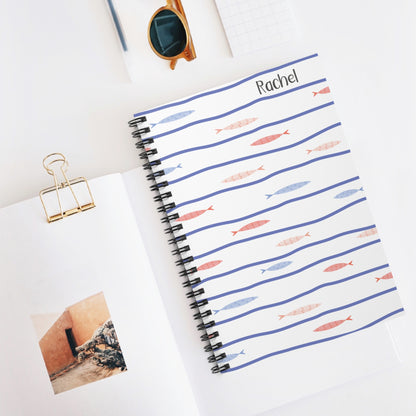 Cute Fish Spiral Notebook - Personalized, Ruled Line Pages, Document Pocket