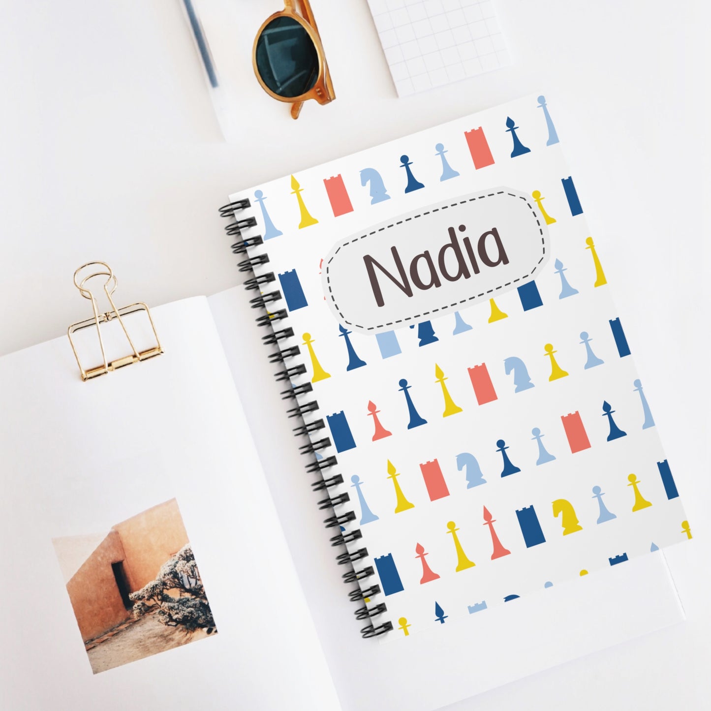 Modern Chess Pieces Spiral Notebook - Personalized, Rule Lined Journal