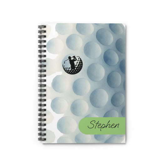 Golf Ball Spiral Notebook - Personalized, Ruled Line Pages, Document Pocket