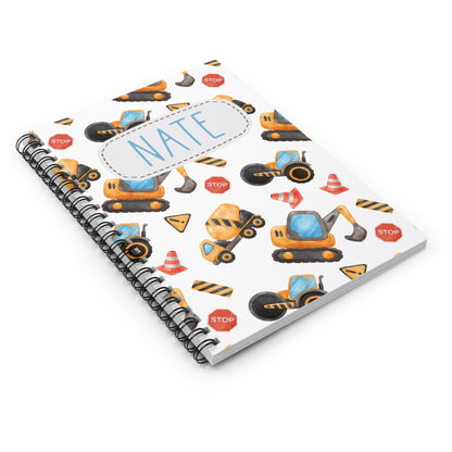Construction Vehicles Spiral Notebook - Personalized, Rule Lined Journal