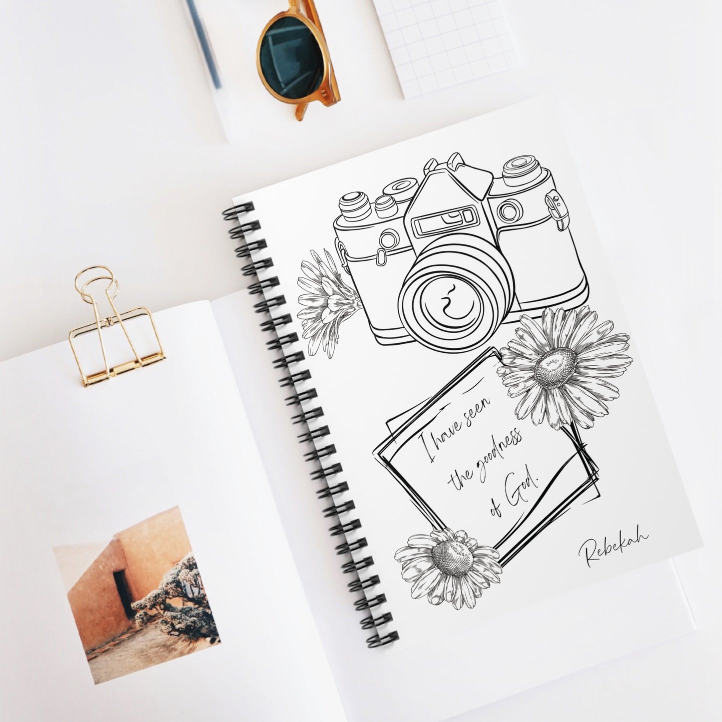 Faith and Photography Themed Spiral Notebook - Personalized, Ruled Line Pages, Document Pocket