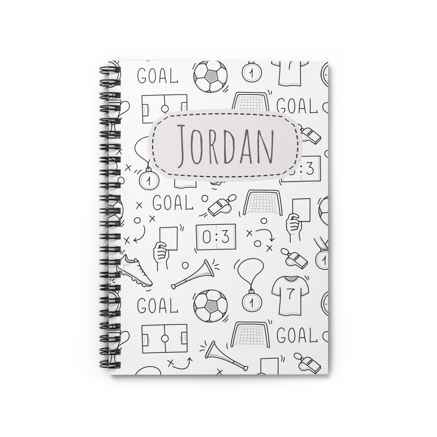 Soccer Doodle Spiral Notebook - Personalized, Ruled Line Pages, Document Pocket