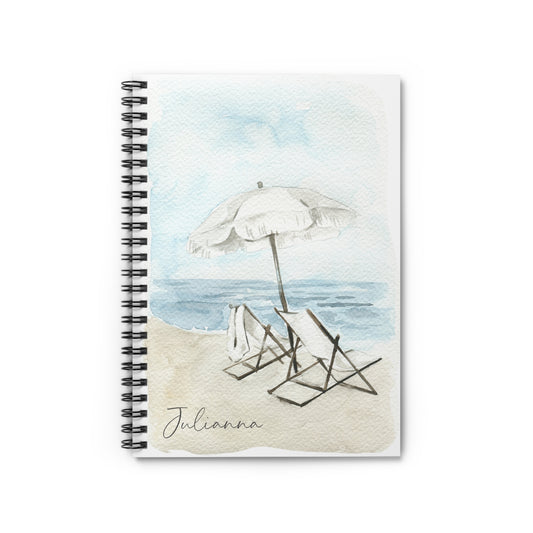 Watercolor Beach Chairs Spiral Notebook - Personalized, Rule Lined Journal