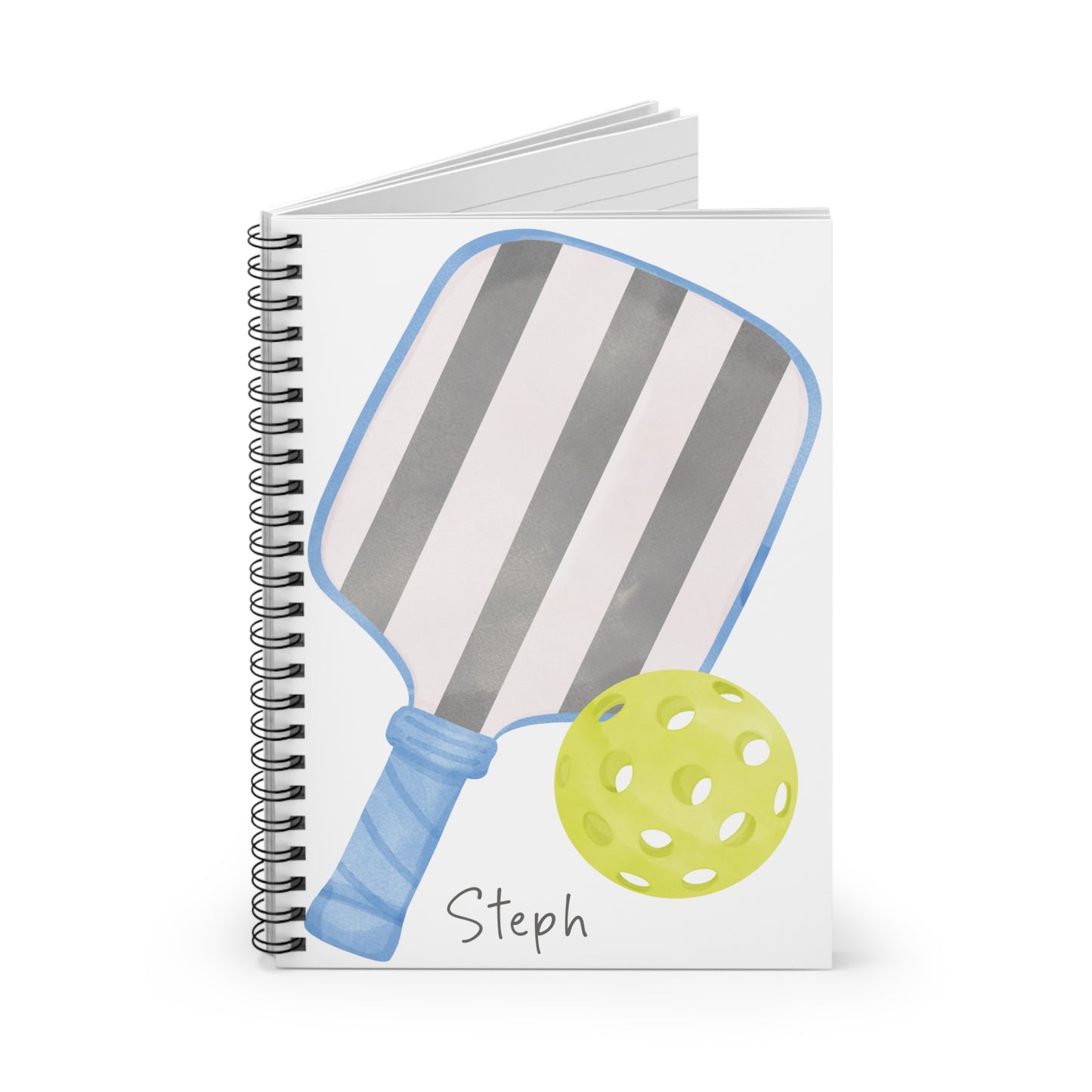 Pickleball and Paddle Spiral Notebook - Personalized, Ruled Line Pages, Document Pocket