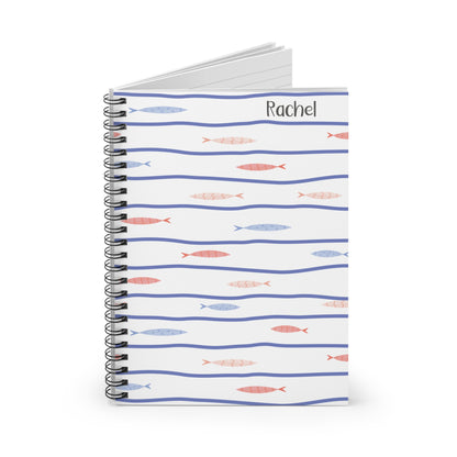 Cute Fish Spiral Notebook - Personalized, Ruled Line Pages, Document Pocket