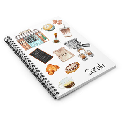 Coffee Themed Spiral Notebook - Personalized, Rule Lined Journal