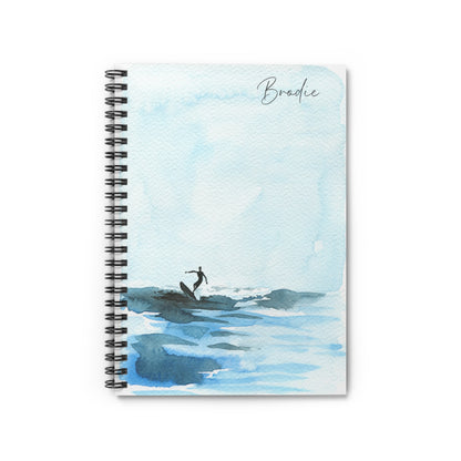 Watercolor Surfing Spiral Notebook - Personalized, Ruled Line Pages, Document Pocket