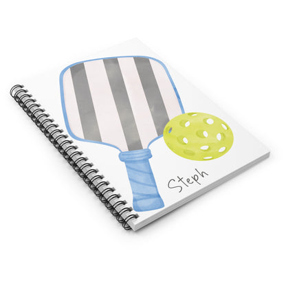 Pickleball and Paddle Spiral Notebook - Personalized, Ruled Line Pages, Document Pocket