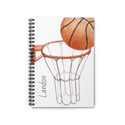 Basketball Themed Spiral Notebook - Personalized, Ruled Line Pages, Document Pocket