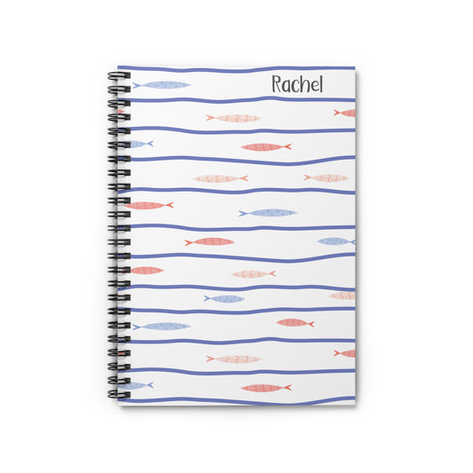 Cute Fish Spiral Notebook - Personalized, Ruled Line Pages, Document Pocket