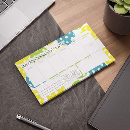 A colorful pickleball themed weekly planner on large sticky notes. Custom and personalized weekly planner. Weekly planner for the pickleball player and fan. 10" x 6"  10 x 6 inches